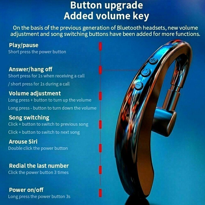 Wireless Bluetooth 5.0 Earpiece Headset Driving Trucker Earbuds Noise