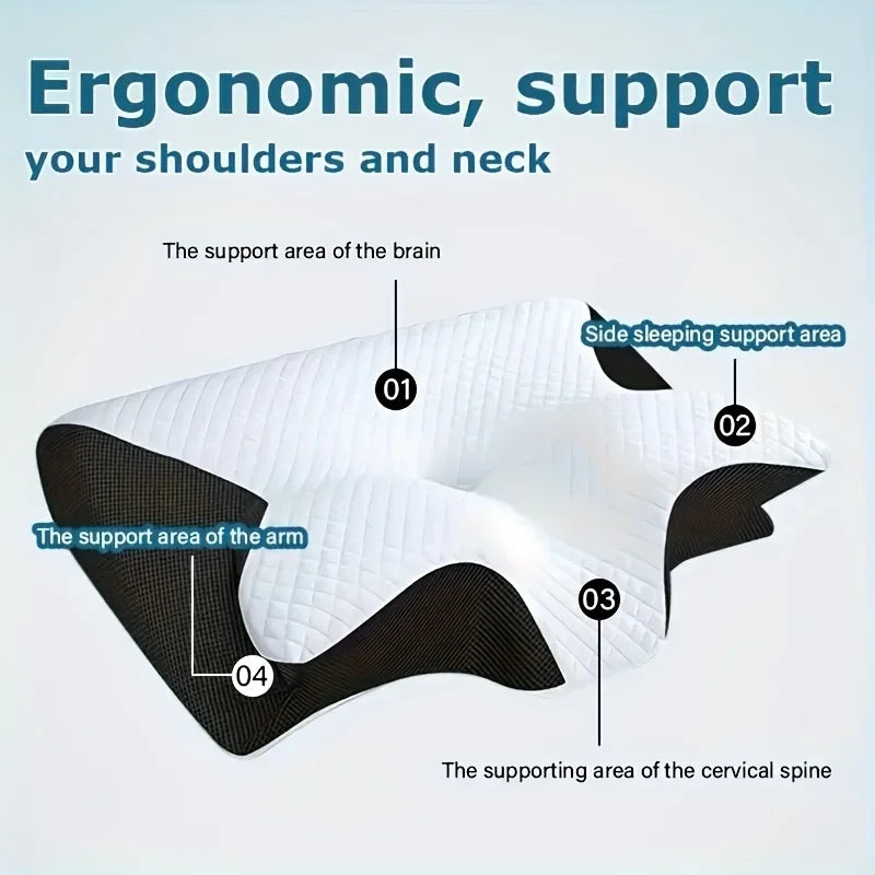 2025 Ergonomic Neck Horn Pillow for Side,Shoulder Relaxation, Soft Yet Firm Support,Back and Stomach Sleepers - Contoured Design