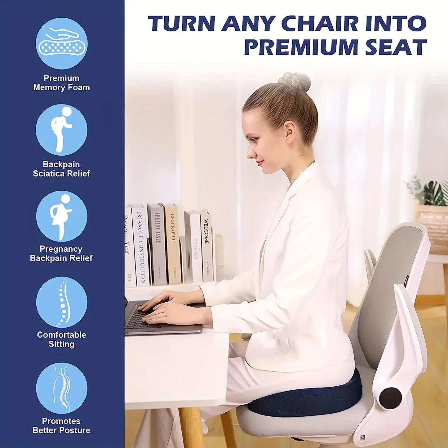 Pc Ergonomic Memory Foam Donut Seat Cushion, Orthopedic Tailbone Support Pillow ， Machine Washable Knit Fabric Cover